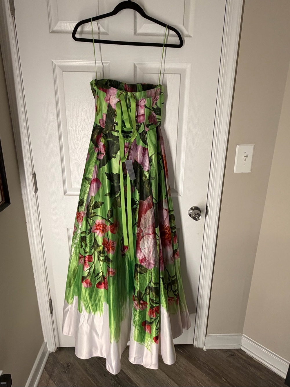 Anthropologie Strapless Green Floral Ball Gown - Picture 3 of 3